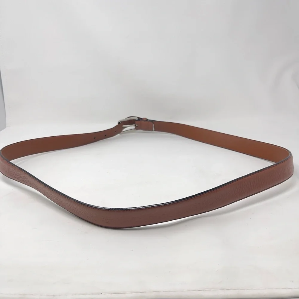 Vintage‎ Brown Full Grain Italian Leather Belt, Silver Buckle Classic, Men's 48